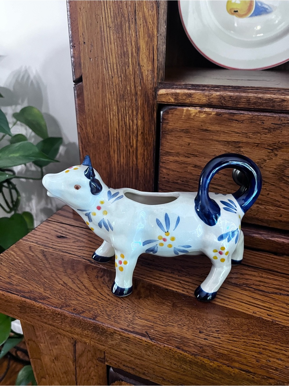Temp-tations Old World Blue Cow Creamer Ceramic Pitcher Rare